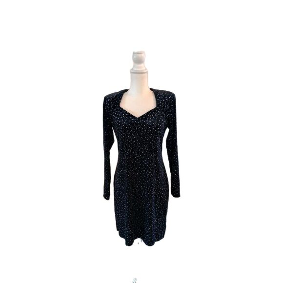 Vtg Velvet Mini Dress Medium 80s 90s Bling Glam Sparkle Long Sleeve Party - Picture 3 of 13